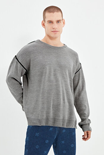 Trendyol Collection Сірий чоловічий трикотажний светр оверсайз TMNAW22KZ0142