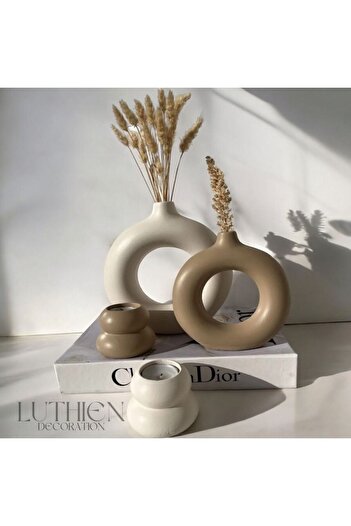 Luthien Donut Patterned Decorative Ring Vase and Candlestick Set