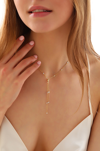 Queen Silver Jewelry 925 Ayar Gümüş, Zirkon Taşlı, Ayarlanabilir Asansör Gümüş Top Detaylı Kolye