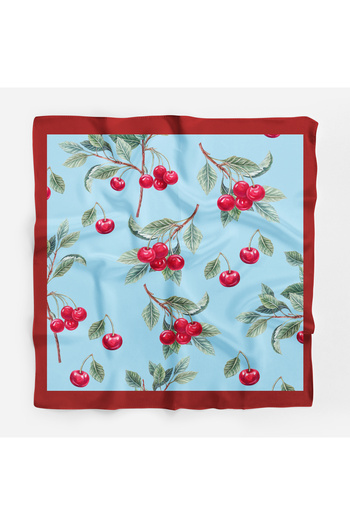 Modabutik Kadın Mavi Kırmızı Kiraz Desenli Bandana 70x70 DG0350-22