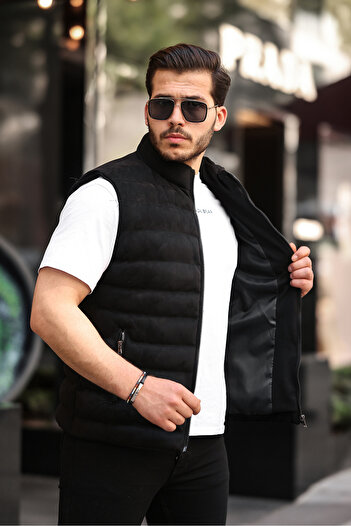 gm giyimarket Men's Nubuck Suede Puffer Vest