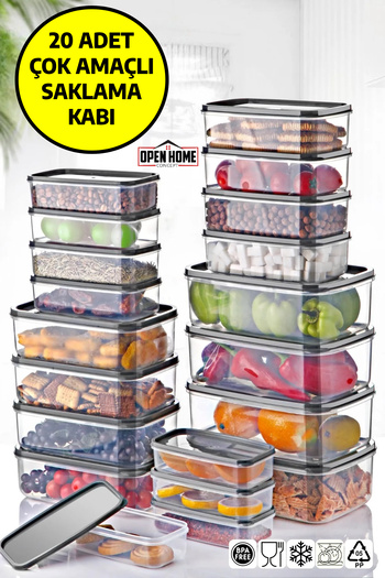Open Home Concept Anthracite Set of 20 Ebox - Rectangular Food Container and Food Storage Container