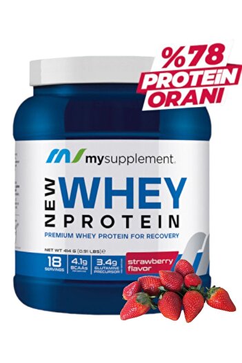 MYSUPPLEMENT Whey Protein Strawberry Flavored Protein Powder 18 Servings 414 Gr