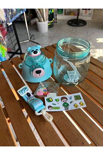 EyER Shoping 1lt Water Bottle - Children's Water Bottle with Hanger and Teddy Bear, Sticker Gift, Bpa Free Water Bottle with Hanger for School