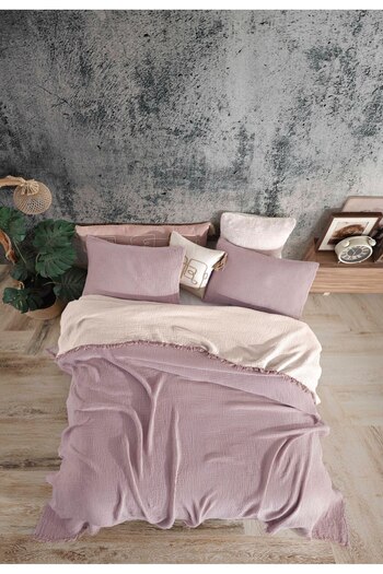 destinyhometex Lilac Single Bedspread - 180x240cm/50x70cm, 4 Layers Multi Muslin 100% Cotton