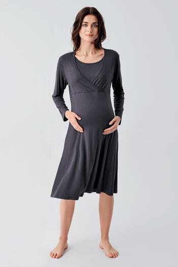 Artış Long Sleeve Lycra Viscous Short Nightgown for Pregnant Women