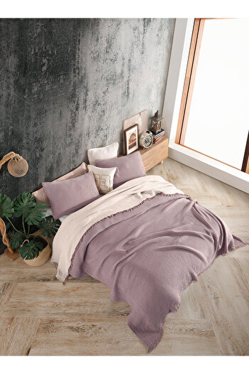 destinyhometex Lilac Single Bedspread - 160x240cm/50x70cm Multi Muslin 100% Cotton 4 Layers