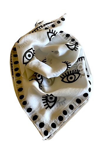 leillART Women's White Color Eye Patterned Handmade Cotton Hair Bandana