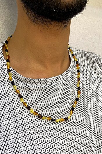 Agai Silver Double Color Original Rock Drop Amber Necklace