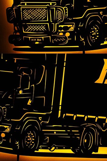 Bifikir Tasarım Scania Tır, Kamyon Led Işıklı Ahşap, Mdf Duvar Süsü, Duvar Dekor Tablo Aksesuar