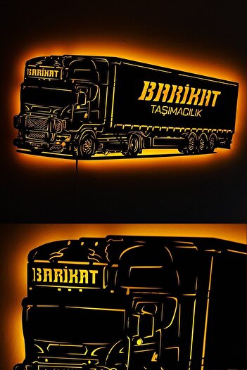 Bifikir Tasarım Scania Tır, Kamyon Led Işıklı Ahşap, Mdf Duvar Süsü, Duvar Dekor Tablo Aksesuar