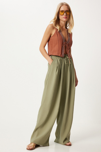 Happiness İstanbul Khaki Women's Shalwar Trousers - Comfortable Fit Mw00150