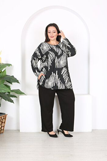 XL Modam Plus Size Side Slit Tunic and Trousers Set