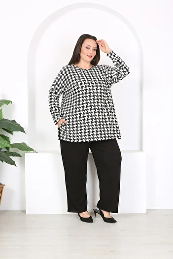 XL Modam Plus Size Side Slit Tunic and Trousers Set