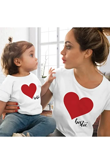 Pink Sky Family Clothing - Heart Printed Cute Mother and Daughter T-shirt