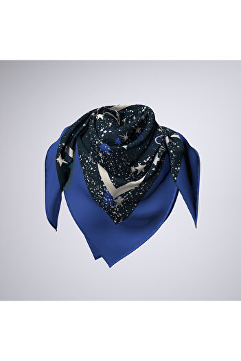 Modabutik Kadın Mavi Moon Desenli Bandana 70x70 DG1263-22