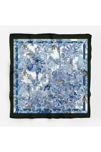 Modabutik Kadın Mavi Tropik Desenli Bandana 70x70 DG1130-22