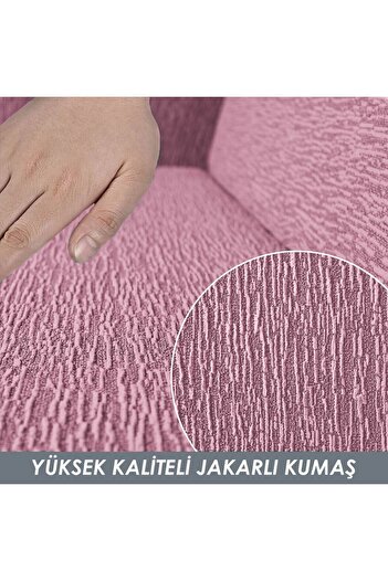 Faiend Jakarlı 3 Kişilik Pembe Lastikli Kanepe Örtüsü | Lastikli Koltuk Örtüsü | koltuk kılıfı