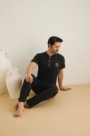 LİLA İÇ GİYİM Men's Short Sleeve Pajama Set