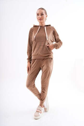 WestBound Mink Velvet Stone Detailed Soft Tracksuit Set