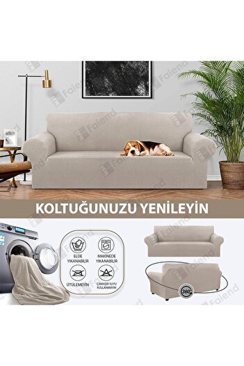 Faiend Likrali Esnek 3 Kişilik Vizon Lastikli Kanepe Örtüsü | Lastikli Koltuk Örtüsü | koltuk kılıfı