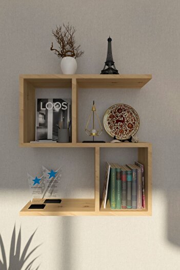 İda Wooden Siona Decorative Bookshelf - Decorative Wall Shelf 4 Compartments