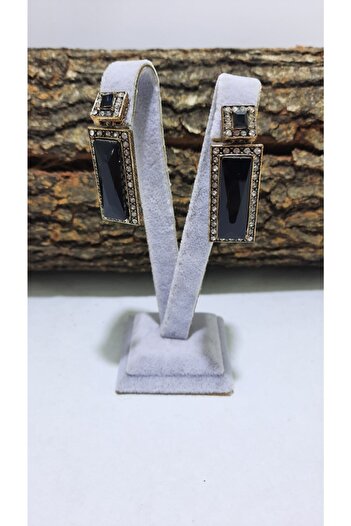 TMD AKSESUAR Black Zircon Stone Antique Baguette Earrings