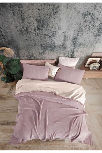 destinyhometex Lilac Single Bedspread - 160x240cm/50x70cm Multi Muslin 100% Cotton 4 Layers