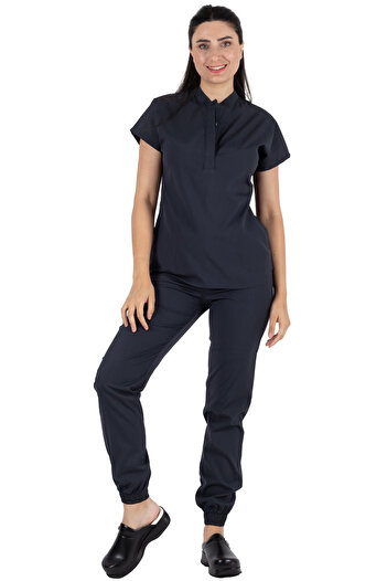 Alsancak Üniforma Anthracite Lycra Thin Fabric Snap Model - Doctor and Nurse Jersey Set