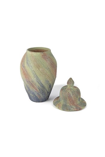 Mikasa Moor 43cm Ceramic Green Gray Vase - with Cube Lid