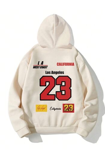 Black Sokak Μπεζ ανδρικό φούτερ - West Coast Printed, Oversize Hooded