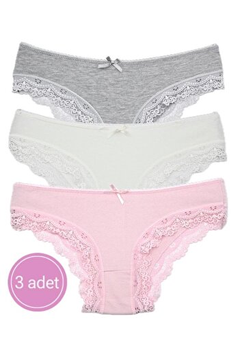DONLİZZA Lace Bikini Pink, Grey, Ecru 3 Pieces