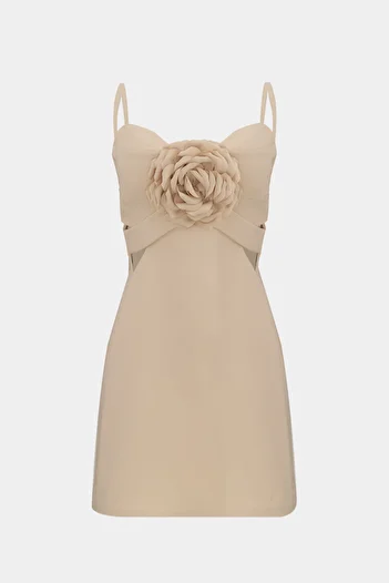 Açelya Okcu Strappy Mini Women's Dress - Premium Rose Detailed