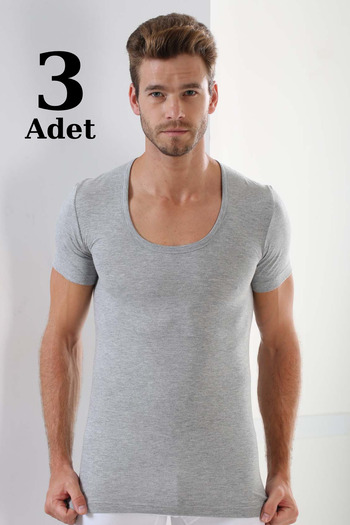 Arma Yıldız Gray Undershirt Men's T-shirt - Crew Neck, Short Sleeve, 3 Pieces 100% Cotton Combed Cotton
