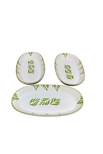 MTD SERAMİK 27 Cm Modern Patterned Boat Plate 3 Pieces