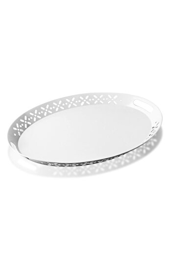 EVSTYLE Tray Metal Oval Serving White, Romantic Tray, Large Tray, Tea Coffee Tray
