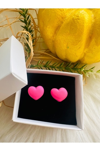 1PARÇAMAVİ Dark Pink Transparent Clip-on Hole-free Heart Earrings