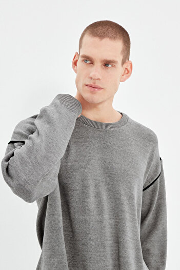 Trendyol Collection Сірий чоловічий трикотажний светр оверсайз TMNAW22KZ0142