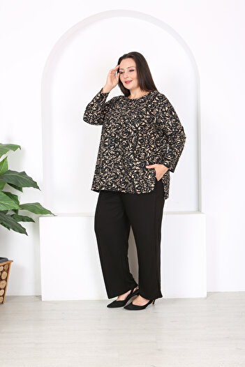 XL Modam Plus Size Side Slit Tunic and Trousers Set