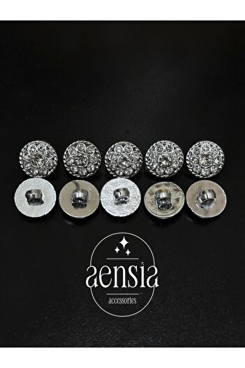aensia Rhinestone and Twisted Silver Flower Model Shirt Jacket - Metallized Plastic Button, 1.52 Cm, 10 Pack