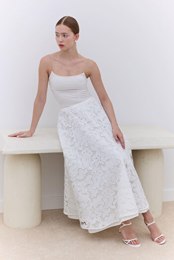 Manuka Ecru Color - Lace Detailed Limited Edition Skirt