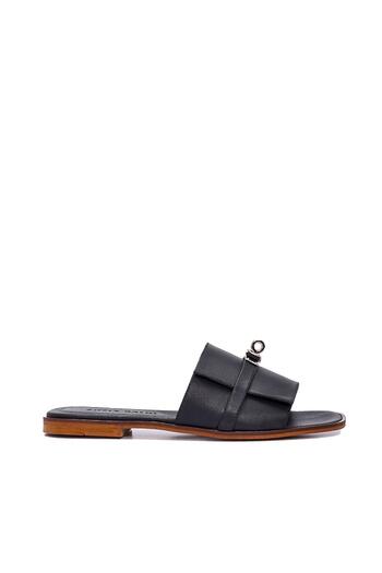 Sofia Baldi Olega Black Leather Women's Slippers - Plain Design