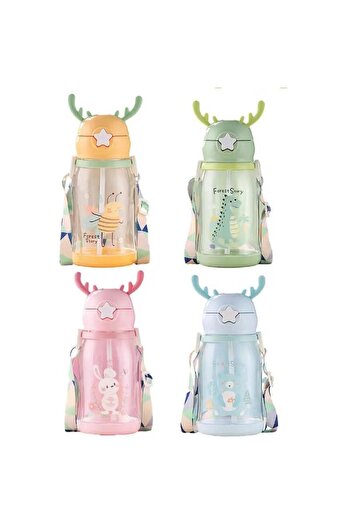 BEYZANA Geyikli Children's Water Bottle Water Bottle Bpa Free School Water Bottle With Carrying Straw Strap Drip-Free 500 Ml