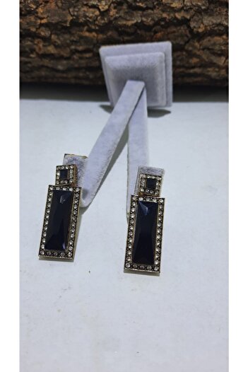 TMD AKSESUAR Black Zircon Stone Antique Baguette Earrings