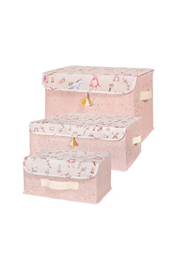 Faiend Baby Multi-Purpose Tasseled Box with Lid Baby Girl Room Organizer Organized Box Set of 3