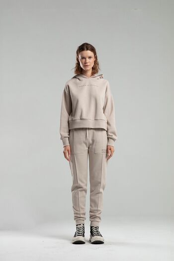 BENMANAJ Beige Women's Sweatshirt - Textured and Printed Hoodie
