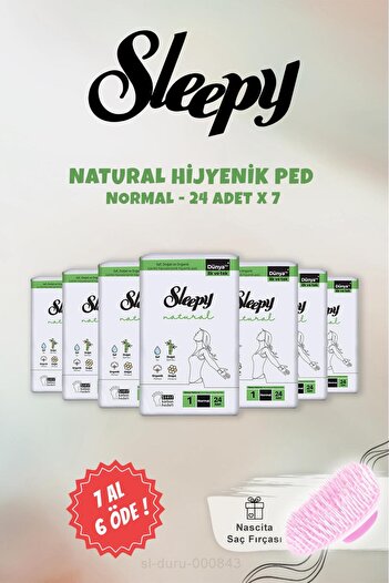 Sleepy 7 AL 6 ÖDE Sleepy Natural Hassas Hijyenik Ped Normal 24 Adet ve Şampuan Fırçası