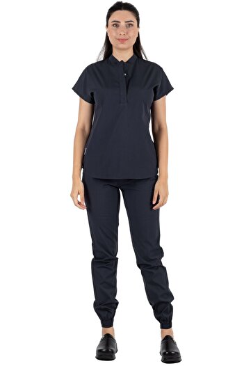 Alsancak Üniforma Anthracite Lycra Thin Fabric Snap Model - Doctor and Nurse Jersey Set