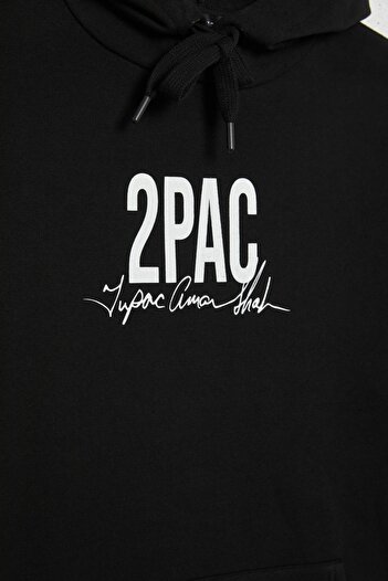 DeFacto Суитшърт с качулка и качулка с принт на Tupac Shakur - дебел и отзад B3008Ax23Wn