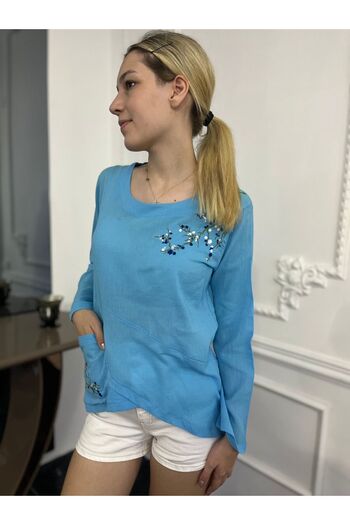 Bohemian Authentic Embroidered Long Sleeve Organic Cotton Blouse